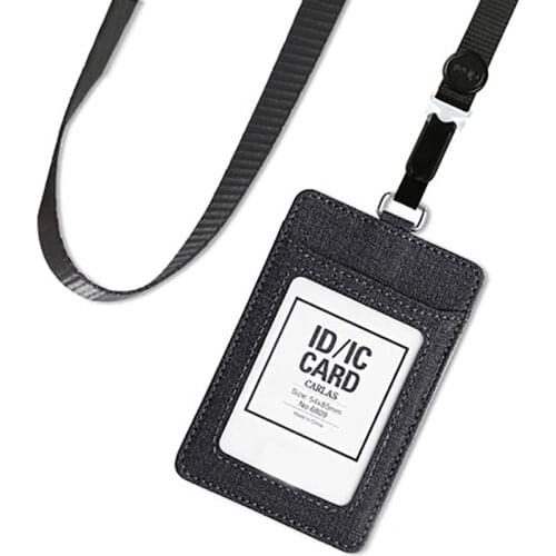 Badge Holder, 2-Sided Cloth ID Badge Card Holder Wallet Case with 1 Clear ID Window and 2 Credit Card Slot, Adjustable Lanyard