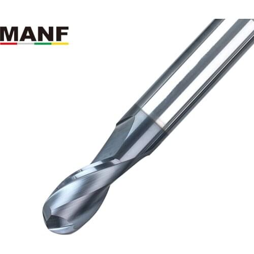 MANF 2 Flute Long Milling Cutter R2.0mm R6.0mm Tungsten Steel Ball Nose End Milll For Stainless Tungsten Cobalt Alloy End Millls
