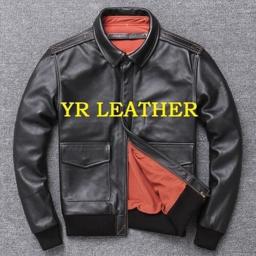 YR!Free shipping.Wholesales.Brand classic A2 style genuine leather jacket man.bomber cowhide coat.plus size leather jackets