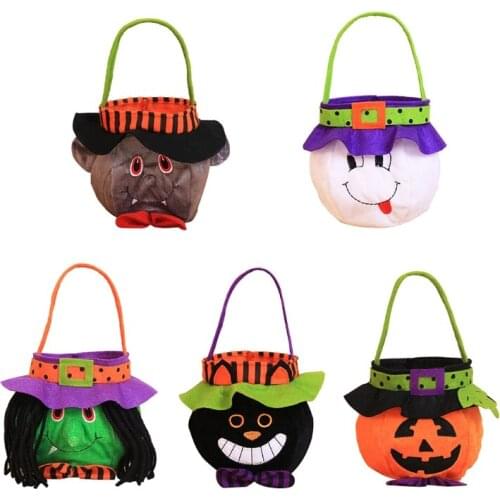 Halloween Candy Holder Bucket Kids Trick or Treat Baskets with Handle Cartoon Pumpkin Witch Bat Ghost Tote Gift Bags N0PA