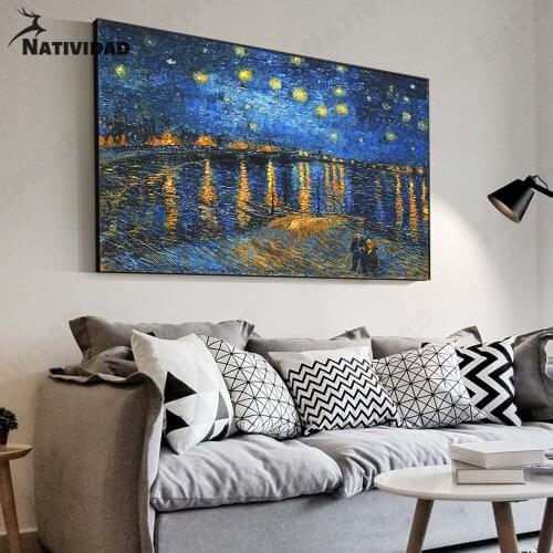 Starry Sky Art Oil Paint Canvas Painting Retro Landscape Print Poster Bedroom Living Room Home Art Decoration Wall Stickers