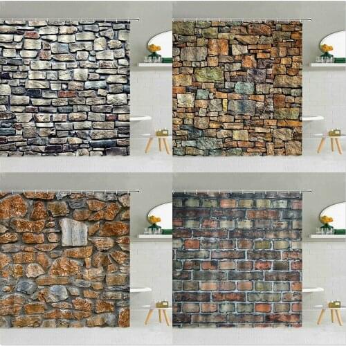 Stone Brick Wall Shower Curtain Antique Color Pattern Fabric Bathroom Supplies Decoration Hanging Curtains 3D Printing Washable