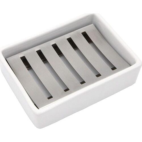 Ceramic Soap Dish Stainless Steel Soap Holder For Bathroom And Shower Double Layer Draining Soap Box