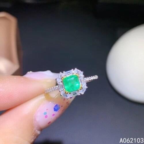 KJJEAXCMY fine jewelry 925 sterling silver inlaid natural emerald Womens fashion sweet adjustable gem ring support detection
