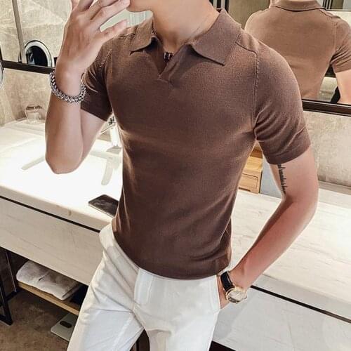 Korea British temperament short sleeve POLO shirt male Korean version of slim solid color half sleeve sweater lapel T-shirt male