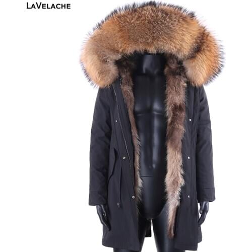 LaVelache 2020 Waterproof Winter Jacket Men Real Fur Coat Long Raccoon Fur Liner Parkas Thick Warm Outerwear StreetwearPlus Size