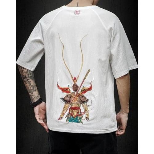 Men Harajuku T Shirt Japanese Tshirt Hip Hop Streetwear The Monkey King Embroidery T-Shirts 2021 Summer Cotton Tops Tees 30576