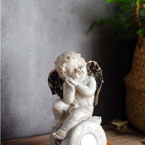 Hogar Resin Table Lamp Solar Energy Garden Light Angel Statue Model Outdoor Decoration Artificle Home Decor Crafts Gift 레진아트