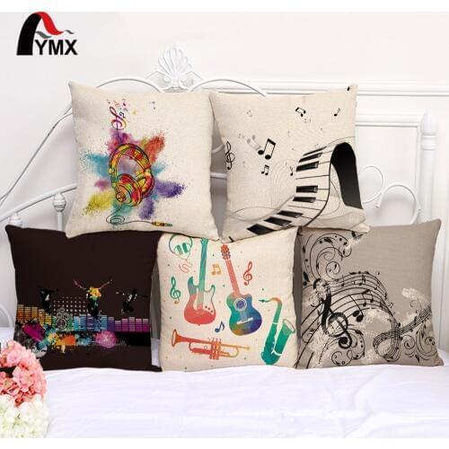 Music Festival Printing Cushion Cover Creative Musical instruments Cotton and Linen Pillow Case For Sofa Home Decor Pillowcase