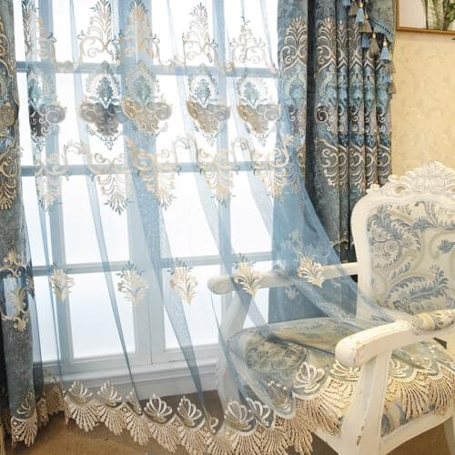 2021 New European Luxury Living Room Blackout Embroidered Voile Curtain Cloth Window Bedroom Bay Drape Fabric Blinds