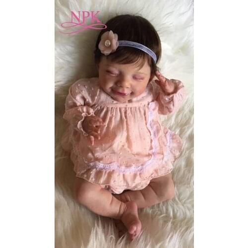 NPK 52CM collectible reborn baby doll popular sleeping April smile baby hand made high quality doll real soft touch cuddly baby