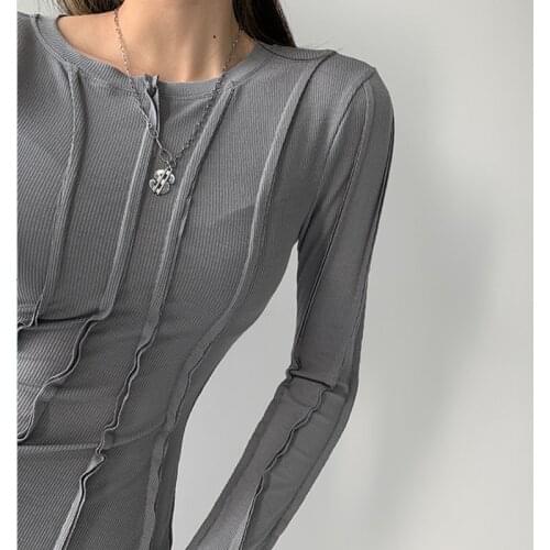 TVVOVVIN Crew Neck Long Sleeve Skinny Irregular Dress Women Korean Hot Girl Sexy Splicing Package Hip Mini Dresses Ma5d