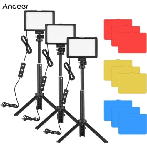 Andoer USB Video Conference Lighting Kit with 5600K Dimmable LED Video Lights Desktop Tripods Color Filters for Live Streaming