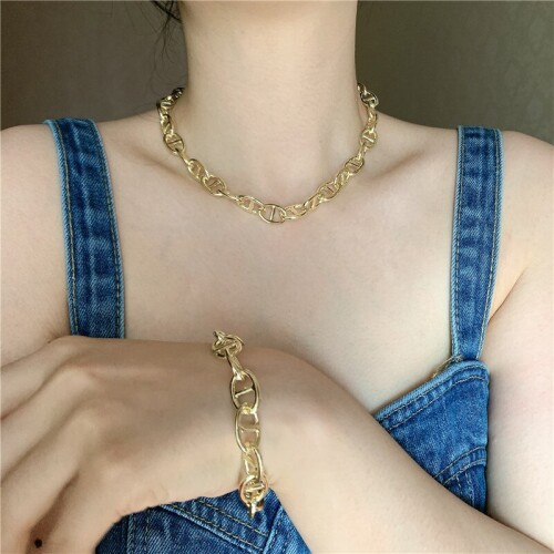 Hiphop Big Chain Chokers Necklaces for Women Punk Jewelry Copper Pig Snout Chains Statement Necklace Vintage Chunky Necklace