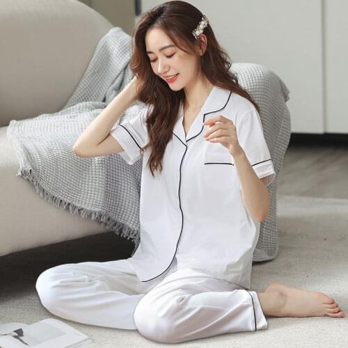 Pure Cotton Women Pajama Set Short Sleeves Sleepwar White Pijama Fashion Nightwear Summer New Cotton Pyjamas Femme Home Clothes