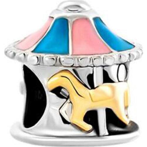 Fit Pandora charm bracelets Merry Go Round House Horse Animal Charm For Pink Blue Roof Beads beads for jewelry making