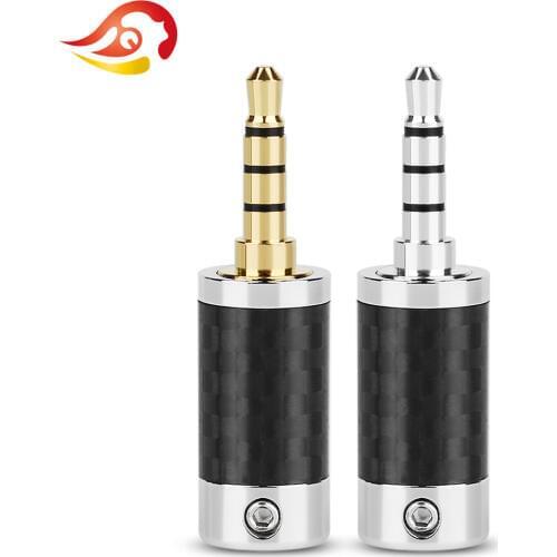 QYFANG 4-Layer Rhodium Plated 3.5mm 4 Pole Stereo Carbon Fiber Earphone Plug Headphone Audio Jack Wire Connector Metal Adapter