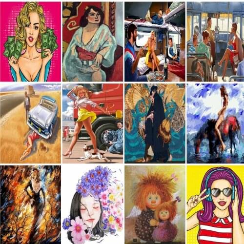 RUOPOTY Painting By Numbers Kits 40x50cm Frame Cartons Figure Oil Paint By Number On Canvas Frameless Acrylic Handpaint Decor