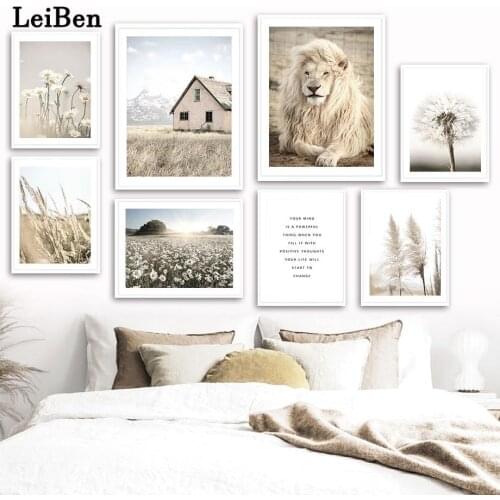 Reed Dandelion Daisy Lion Nature Landscape Art Canvas Painting Nordic Poster and Prints Wall Pictures for Living Room Decor