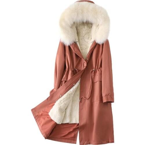 Luxury Winter Parkas Coat Fox Fur Hoody Rabbit Lining Women Long Outerwear LF21031KQN