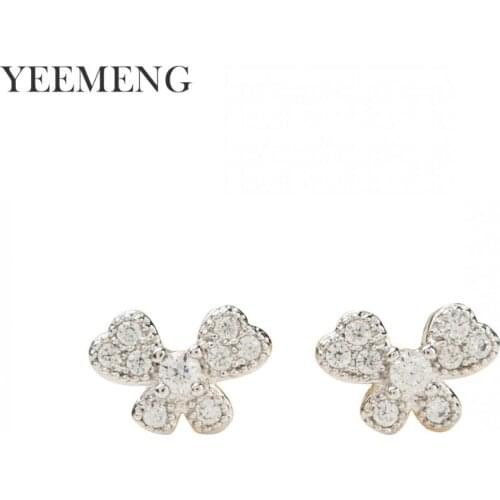 YEEMENG White Zircon Stud Earrings Fashion Simple Women Jewelry Double Side Bow Earrings wholesale