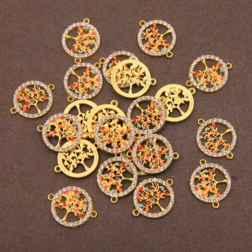 6pcs Gold colour Round Life Tree Connector Charms For Bracelet Necklace Connection Jewelry Making DIY Accessories wholesale