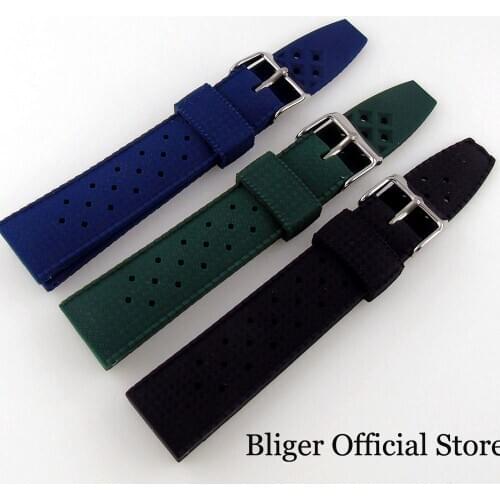 Blue Green Black Cloth Leather Watch Band Strap 20mm/22mm Width Lug Pin Buckle