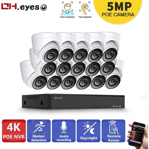 OH.Eyes AI 4K 5MP POE System 16CH POE CCTV Security NVR Kit Human Detection Audio Record Outdoor IP Camera Surveillance System