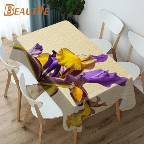 Beautiful Iris Flowers Customize Many Sizes Kitchen Tablecloth Korean Interior Dining Table Decor Anti-Stain Table Covers