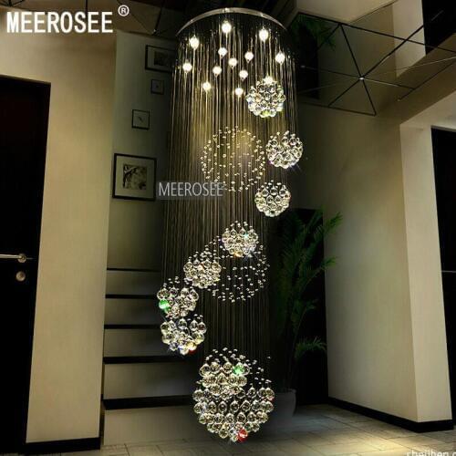 Modern Large Crystal Chandelier Lighting Fixture for Lobby, staircase stairs foyer Long spiral Crysta Light lustre