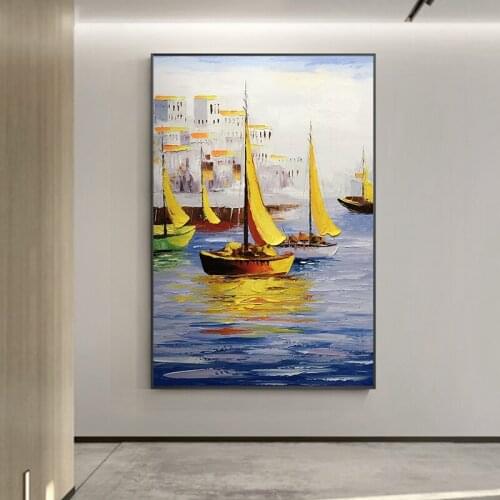 Modern New Junk Pure hand-painted Oil Paintings Office Study Decorative Painting Murals hand-smooth Sailing
