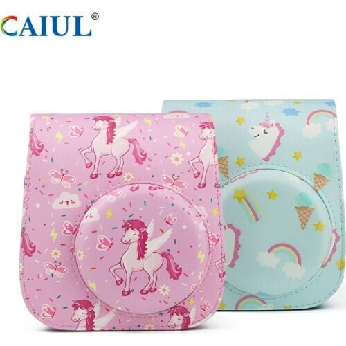 For Polaroid mini11/8/8+/9 pink horse unicorn camera bag PU retro leather fitting bag shoulder camera bag