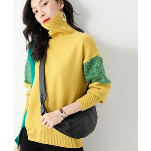 Womens plus size knit pullover autumn winter Women Oversize Sweater Casual Wool sweater Warm Color stitching Knit Girl Fashion