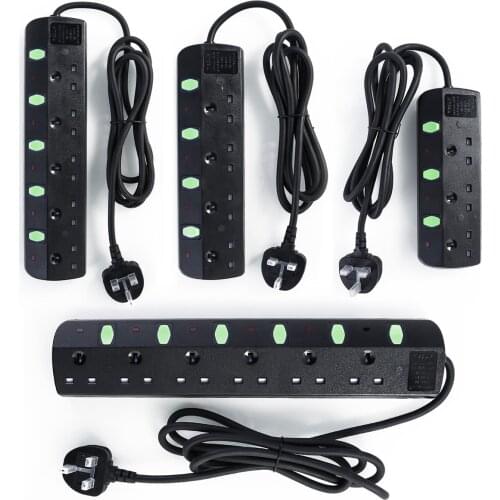 Universal Smart Power Strip 2M 13A Surge Protected Individual Switched Extension Lead 4/6 Outlet UK Plug