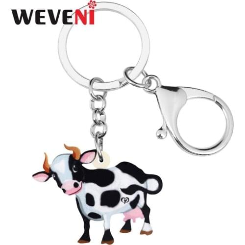 WEVENI Acrylic Anime Dairy Cattle Cow Key Chains Farm Animal Key Rings For Women Girl Teens Bag Car Purse Charm Decorations Gift