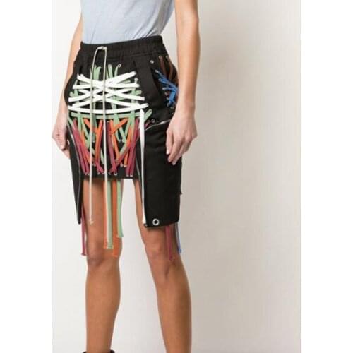 Bandage Skirt For Women High Waist Lace Up Hit Color Asymmetric Hem Zippers A Line Streetwear Mini Skirts Female 2020 Tide K834