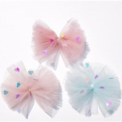1pc Boutique Fashion Glitter Tulle Bow Hairpins Glossy Color Heart Bowknot Hair Clips Princess Headwear Girls Hair Accessories