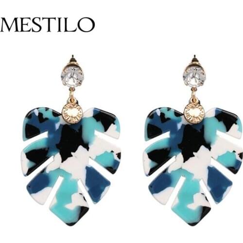 MESTILO Bohemian Colorful Pattern Big Acrylic Leaves Drop Earrings For Women Boho Ethnic Large Leaf Long Dangle Earrings Brincos