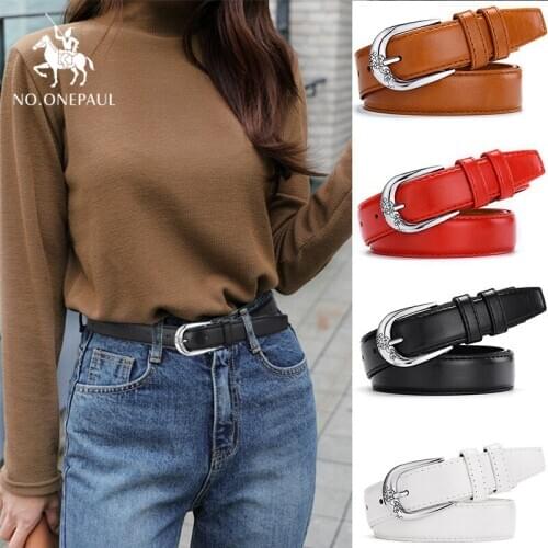 NO.ONEPAUL Genuine leather ladies casual fashion jeans belt high quality new alloy pin buckle ladies slim waist retro trend belt
