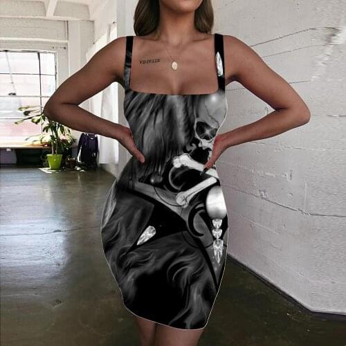 Giyu Brand Skull Dresses Women Skeleton 3d Print Smoke Cloud Vestido Sexy Rock Bodycon Dress Womens Clothing Club Vintage Boho