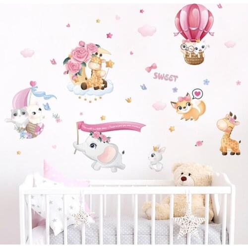 1 Set Wall Sticker Cartoon Balloon Pattern Reusable PVC Cartoon Animals Wall Sticker for Kids Room