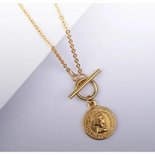 100% Stainless Steel Coin Toggle Necklaces For Women Statement Necklace Gold/Silver Color Metal Coin Choker Collar