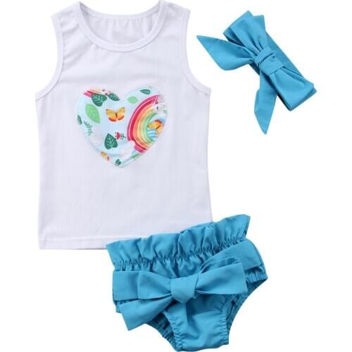 2018 Summer Newborn Baby Boys Girl Outfits Clothes Sleeveless Rainbow Print +Panties Shorts Size 0-3T
