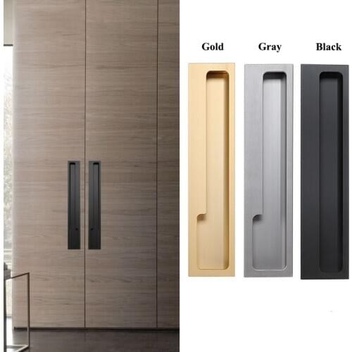 400mm Long Cabinet Handles Hidden Wardrobe Pulls Barn Door Handle Black/Gold Drawer Knobs American Door Hardware