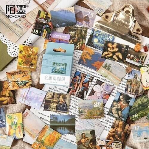 45pcs Lovely Painting Stamp Album Stationery Stickers Pack Posted Kawaii Planner Scrapbooking Sticker Stationery School Supplies