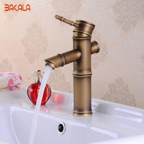 FreeShipping BAKALA High Quality Single Handle Single Hole Antique Bamboo Bathroom Sink Faucet Torneira Banheiro GZ8025