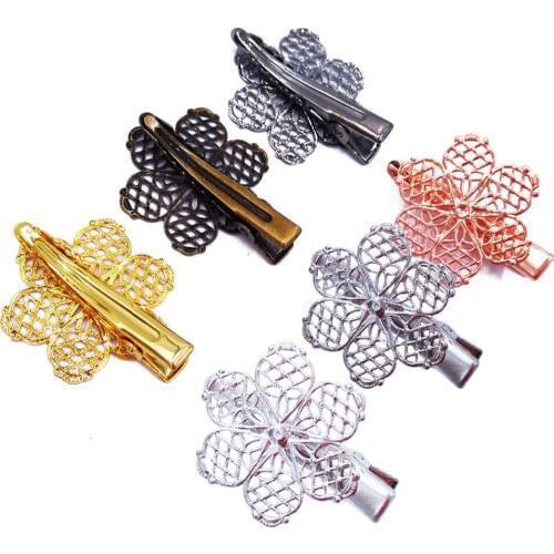 Free Shipping 120piece 35mm Hair Clips with 25mm Flower Hairgrips accessories Duckbill Clip Jewelry Findings Wholesale HCF16