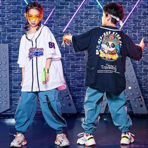 Boys Jazz Performance Costumes Loose Short Sleeved Cargo Pants Suit Ballroom Hip Hop Practice Clothes Festival Clothing DQS7621