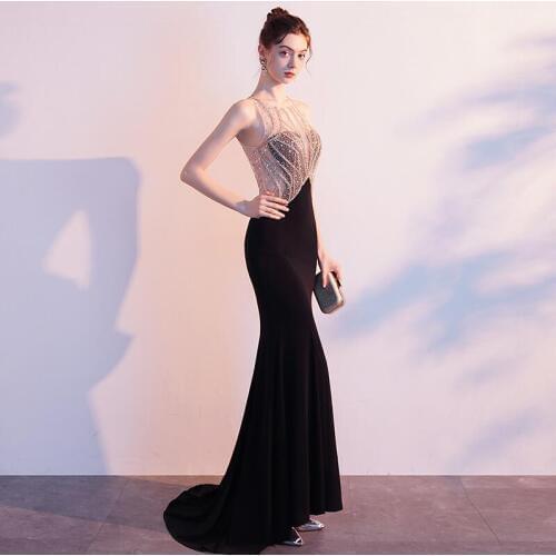 Black Evening Female Dress Noble Banquet Temperament High-end Host Long Famous Fishtail ceremony elegant Annual Meeting summer