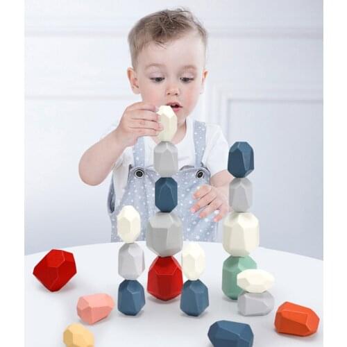 Wooden Jenga Wooden blocks Colored Stone Creative Educational Toys Nordic Style Stacking Game Rainbow Stone Building Block Toy